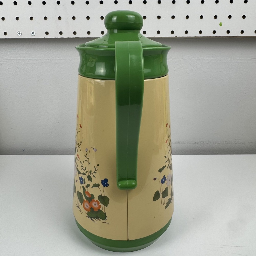 Vintage Interpur‎ Floral Vacuum Flask Beige Green Insulated Thermos Carafe - Picture 4 of 15